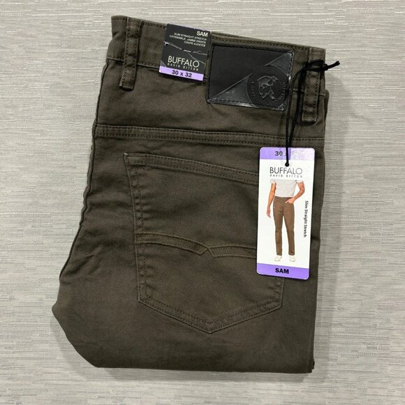 Buffalo David Bitton SAM Jeans Mens 30 x 32 Brown Denim Slim Fit Straight - Picture 1 of 12